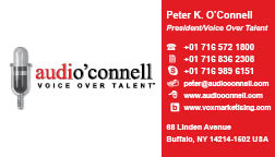 Peter K. O'Connell - audio'connell voice over talent (Card front)