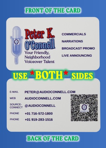 Peter K. O'Connell Voice Actor Business Card - Use Both Sides