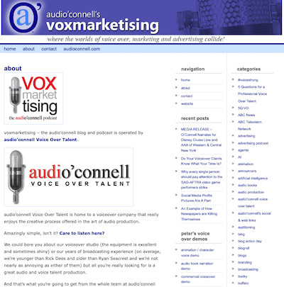 Peter K. O'Connell Voxmarketising blog "about me" page, 2007_a