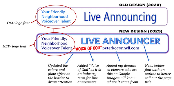 Demo Page Banner Redesign Comparisons for peterkoconnell.com