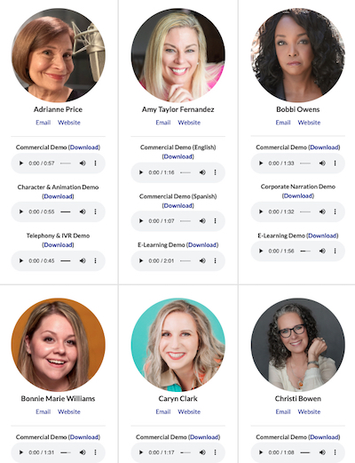 Screenshot of femalevoicetalents.com